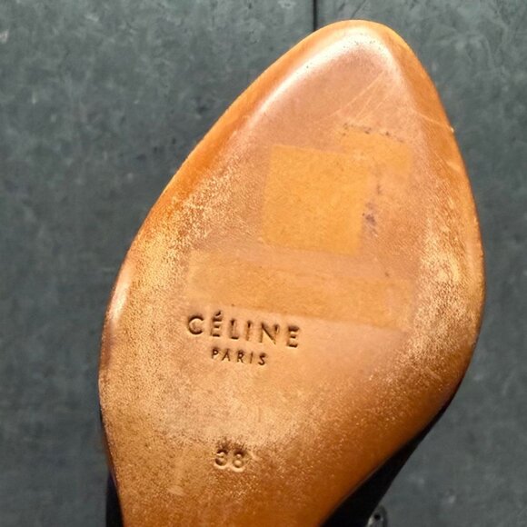 CELINE Archival Black Satin Wooden Wedge Heel Ankle Strap Shoes PHOEBE PHILO ERA - Picture 8 of 12
